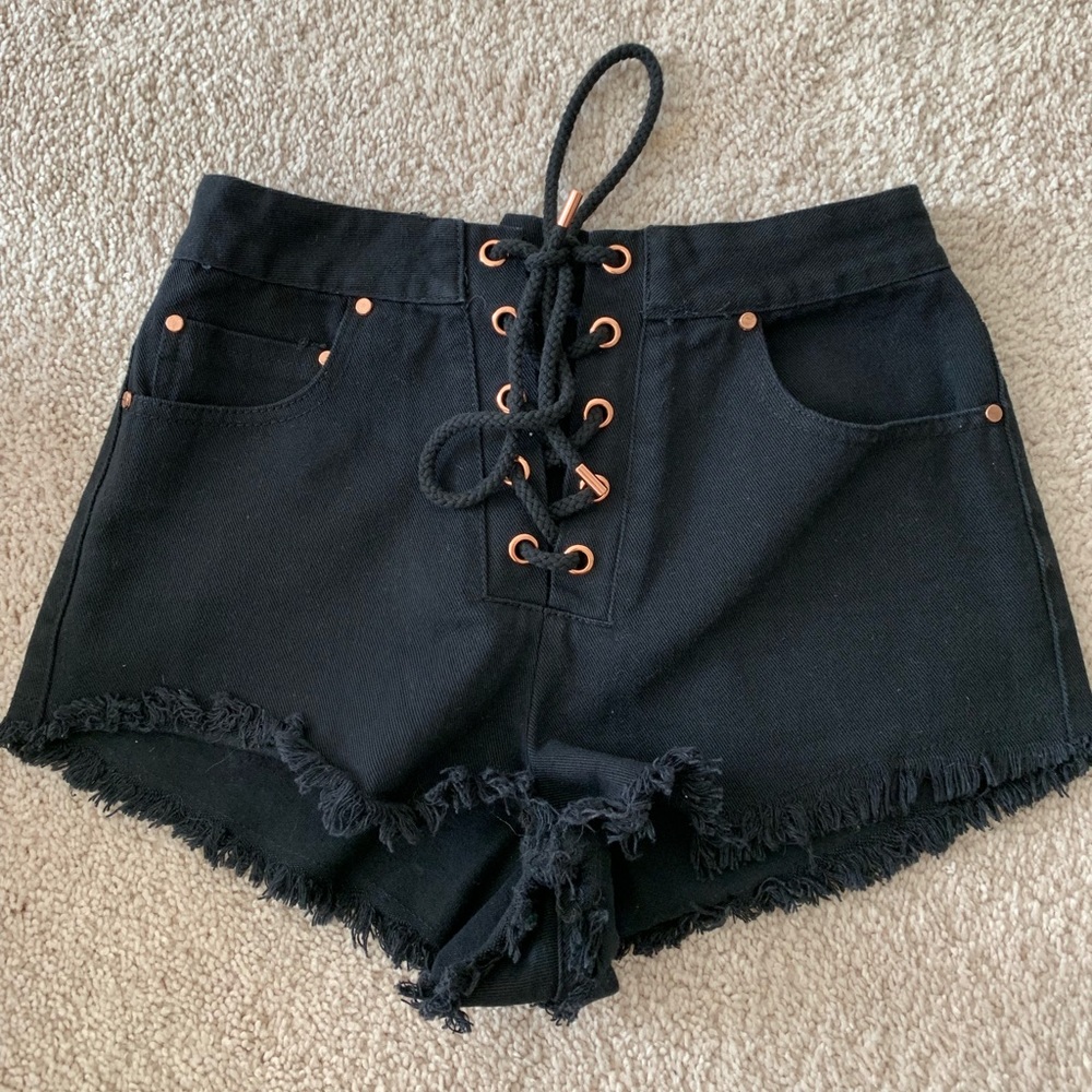 Black and gold lace up tie shorts